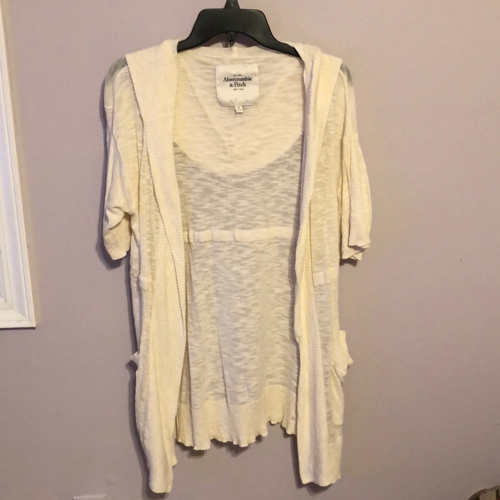 Hooded, short sleeve, open cardigan